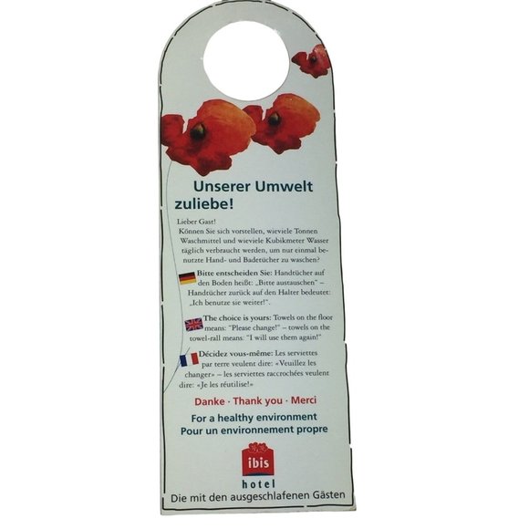 Wall Decor Ibis Hotel Clean Towels Healthy Environment Door Knob Sign